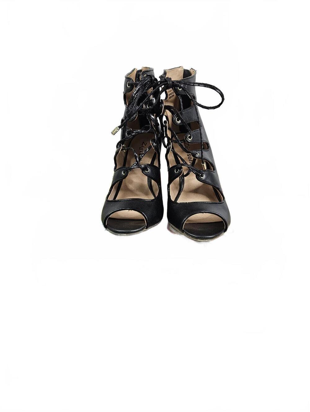 Zigi Soho Black Lace-Up Peep Toe Wedge Ankle Boots Size 6.5 M